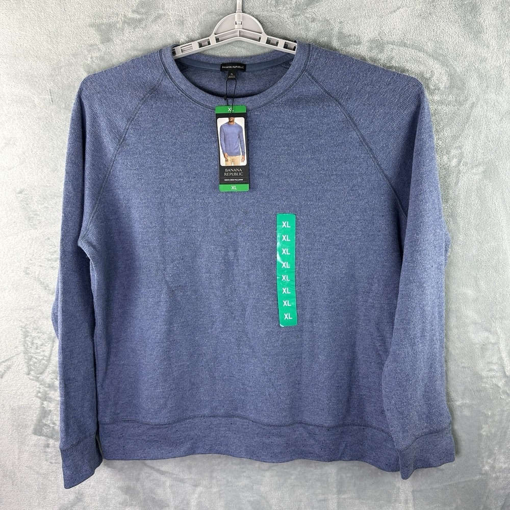 Banana Republic Men's Crew Pullover Sweatshirt XL Blue Heather NWT Soft Knit